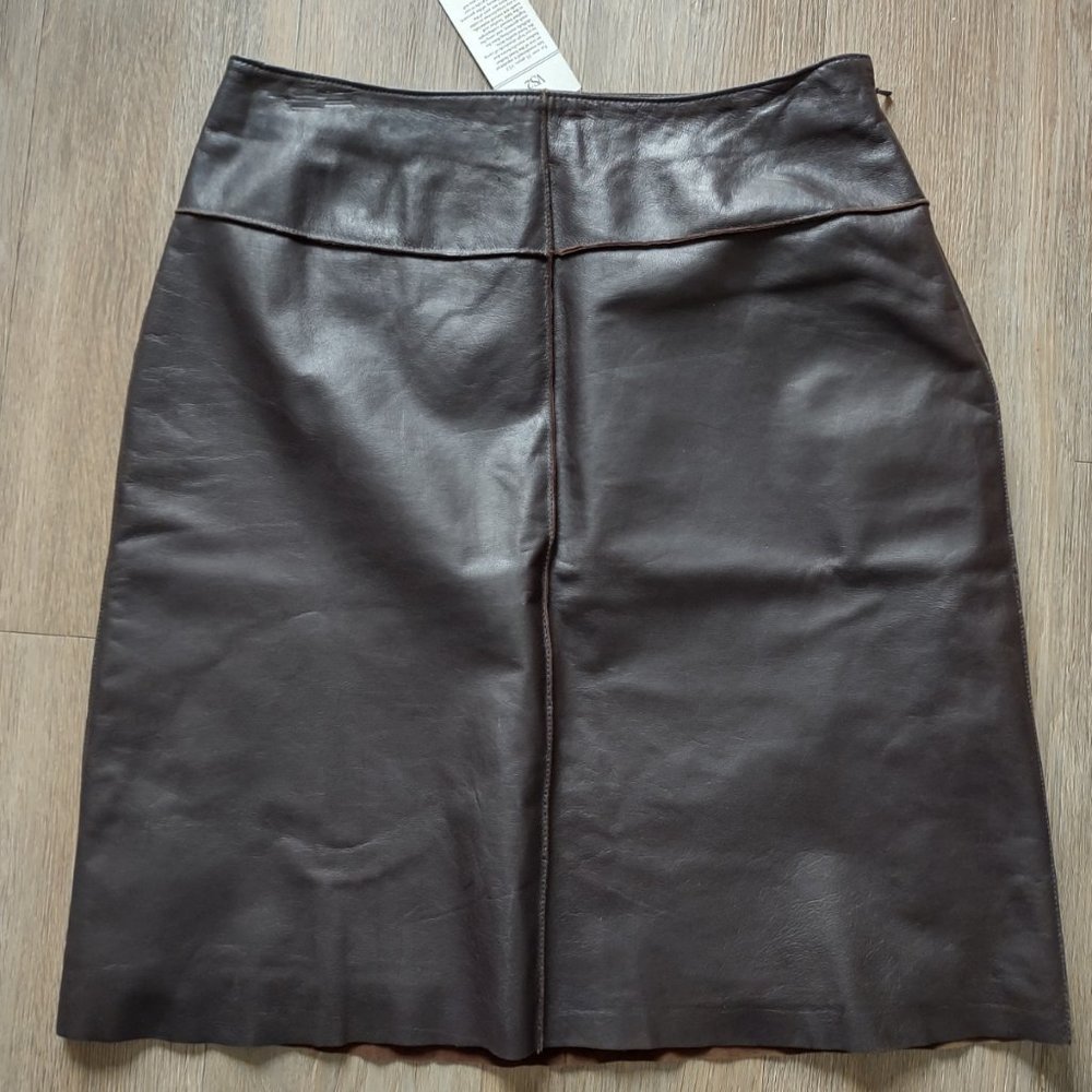 VS2 Genuine Leather A-Line Chocolate Brown Cowgirl Skirt Size 8 NWT